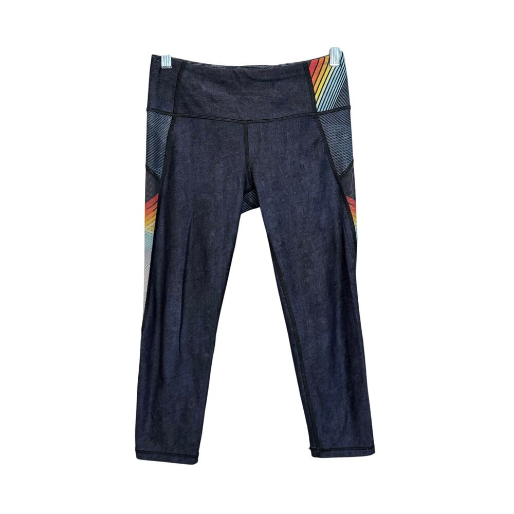 WITH Wear It To Heart Leggings Womens S Blue Crop Mesh Panel Pull On Activewear